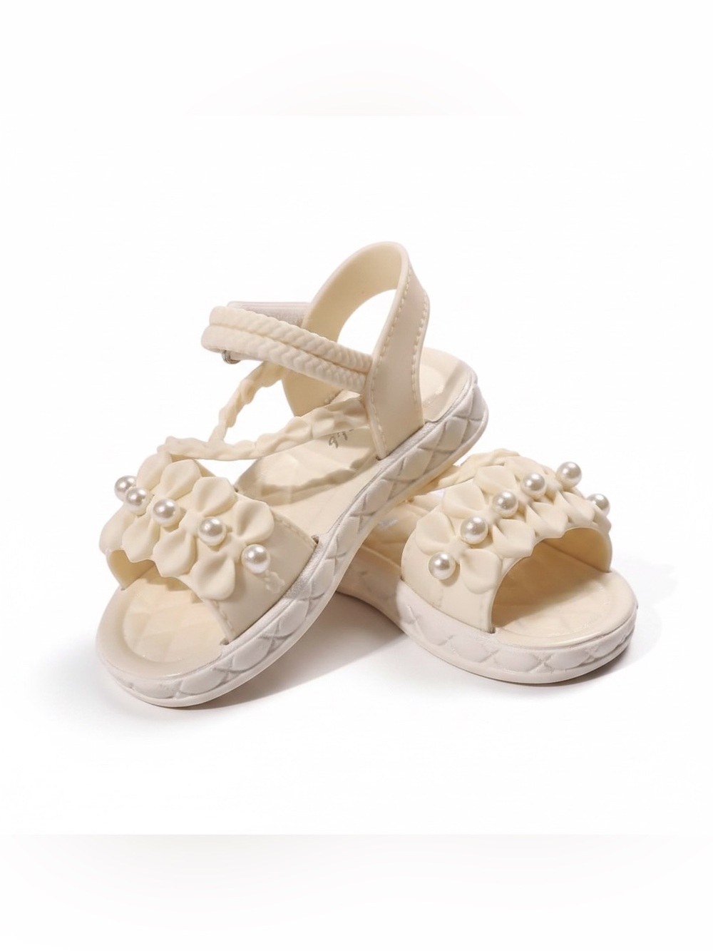Kids Cream Pearl-Embellished Sandals